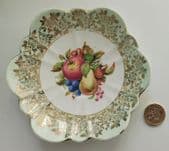 Pretty fluted saucer Imperial Bone China fruit pattern 22 Kt gold 5.75" across